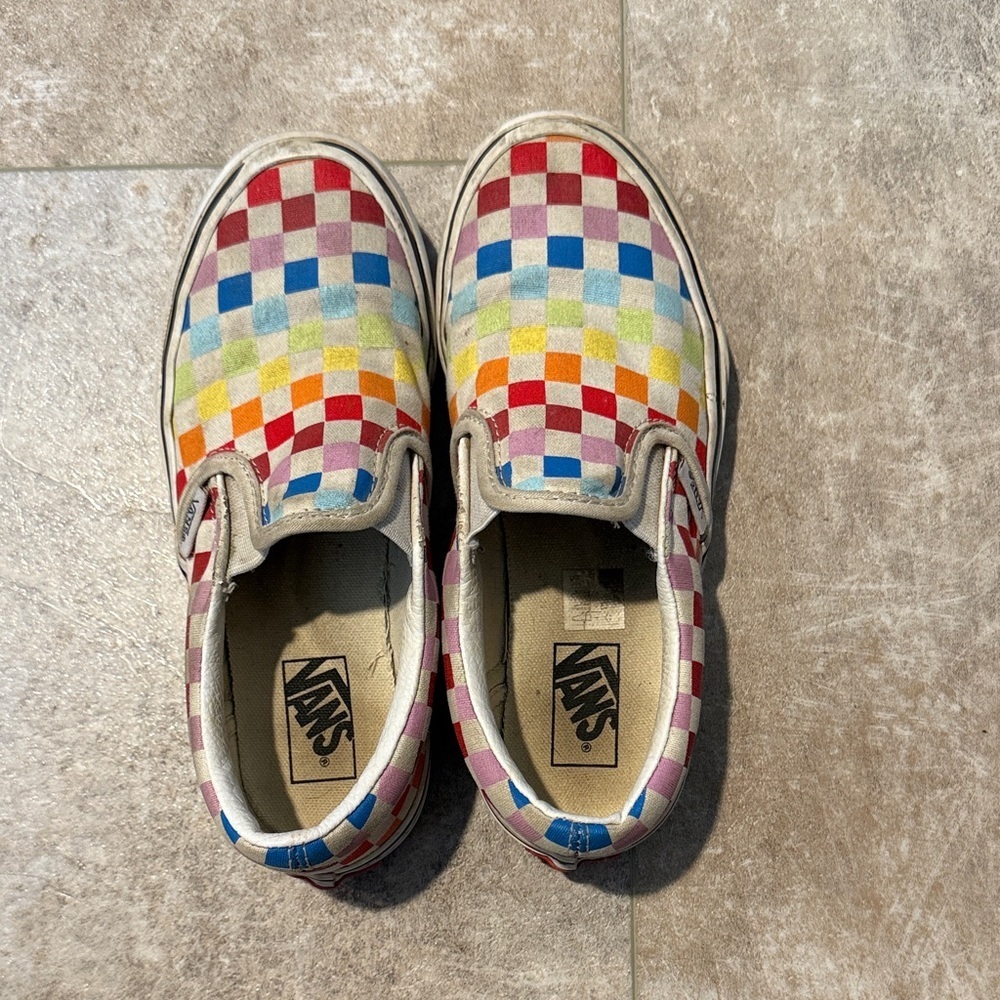 Vans Kids Checkered Slip-On Sneakers - Red, Blue, Yellow